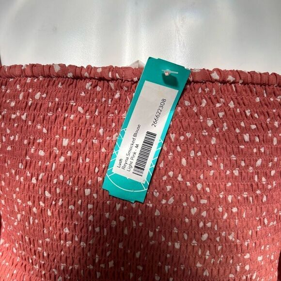 Lush Stitch Fix Smocked Sheer puff sleeve pink top - Picture 8 of 9